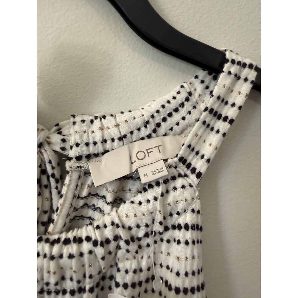 LOFT NWT White/Black/Gold Dot Stripe Knit Dress – Size Medium, MSRP $70 - Picture 8 of 10